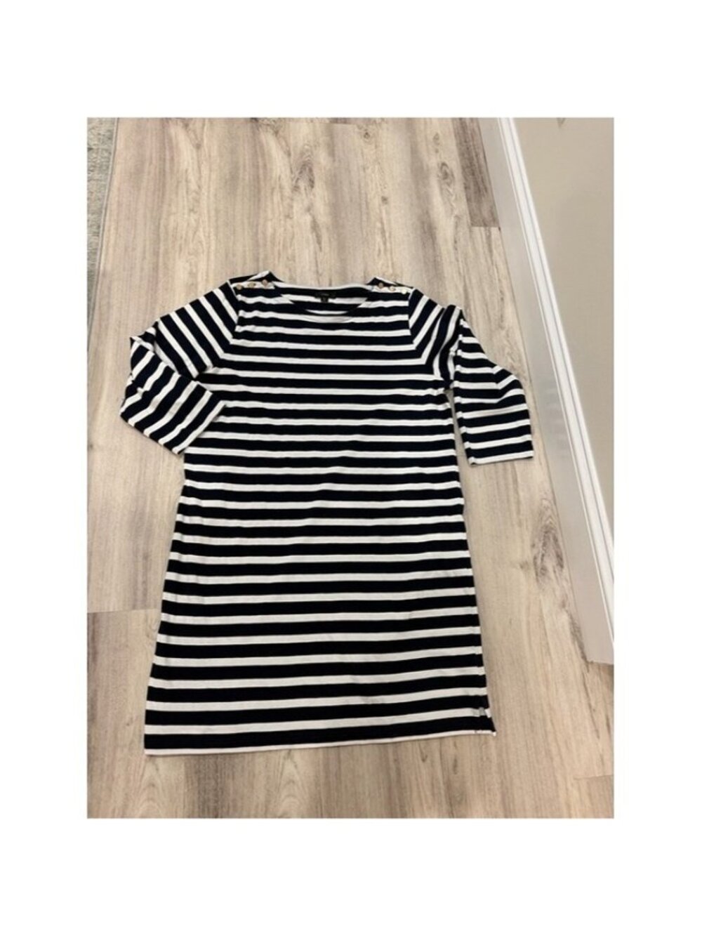 J. Crew navy striped shirt dress size XL gold buttons 3/4 sleeves